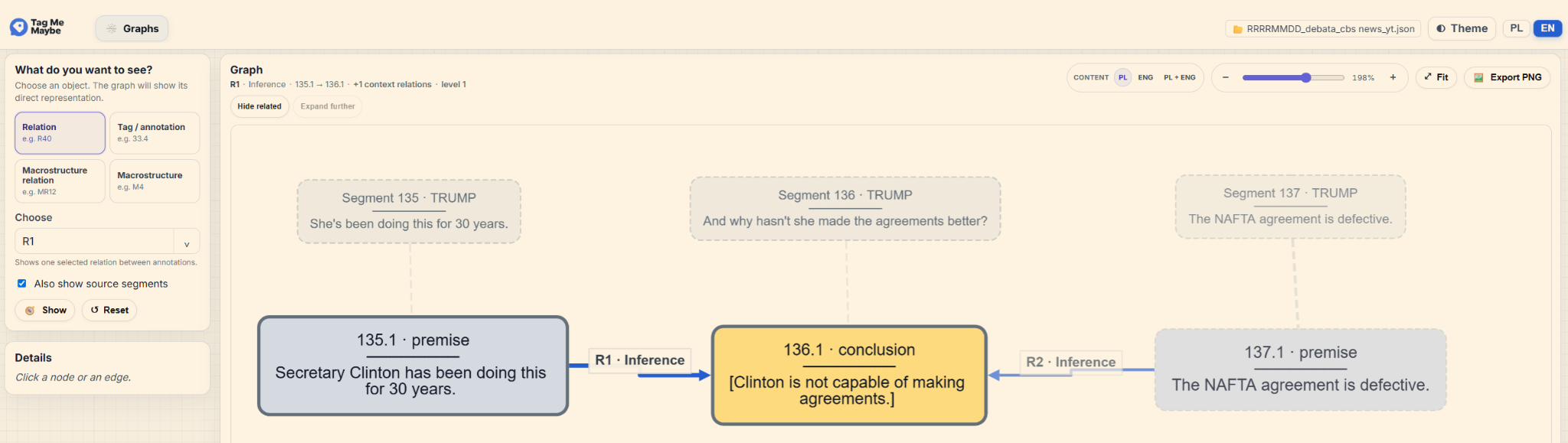 Graphs view showing the selected inference relation together with an additional related relation