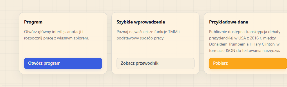 Sample data tile on the TMM home page