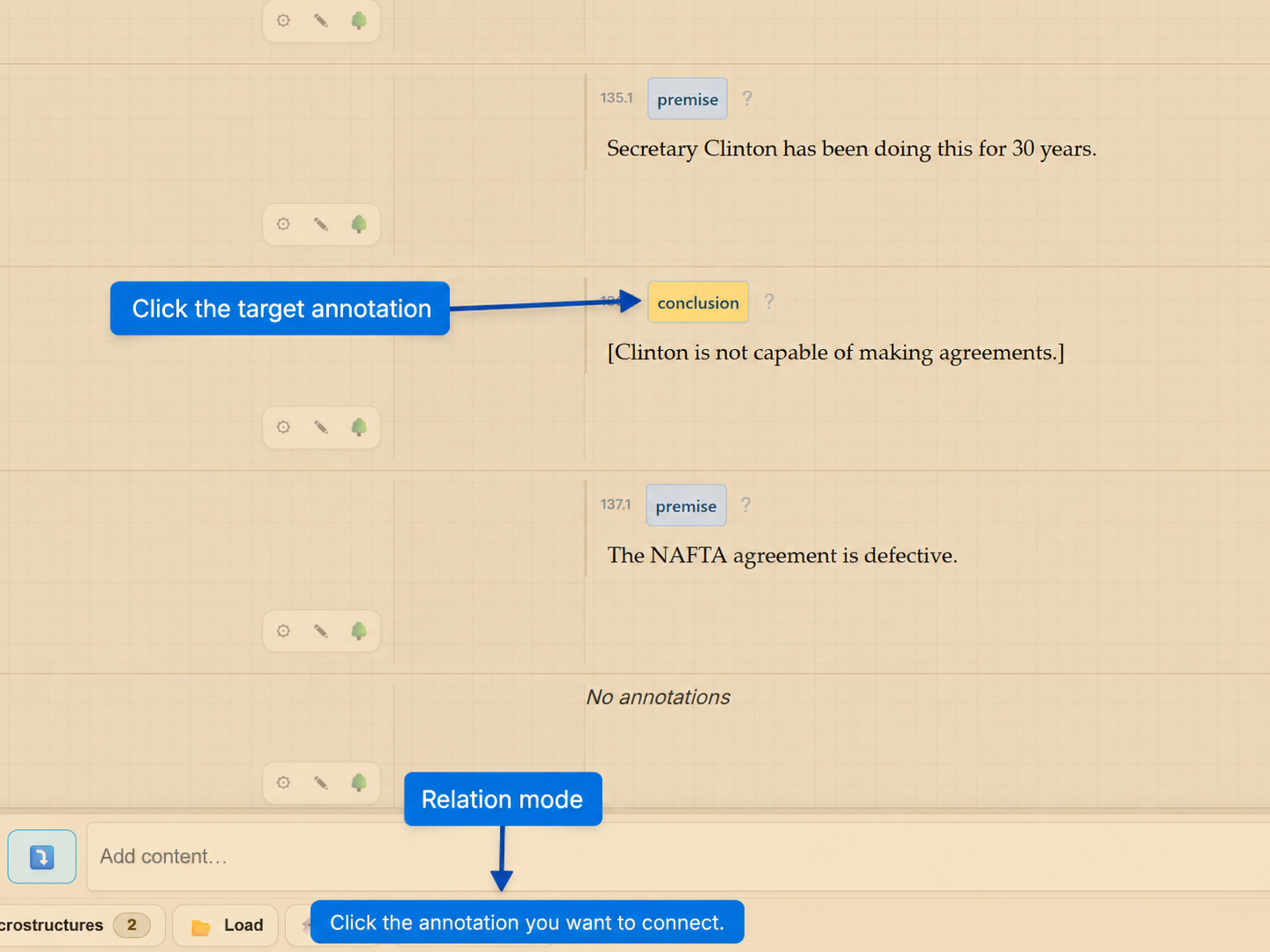 Relation mode with the target annotation indicated