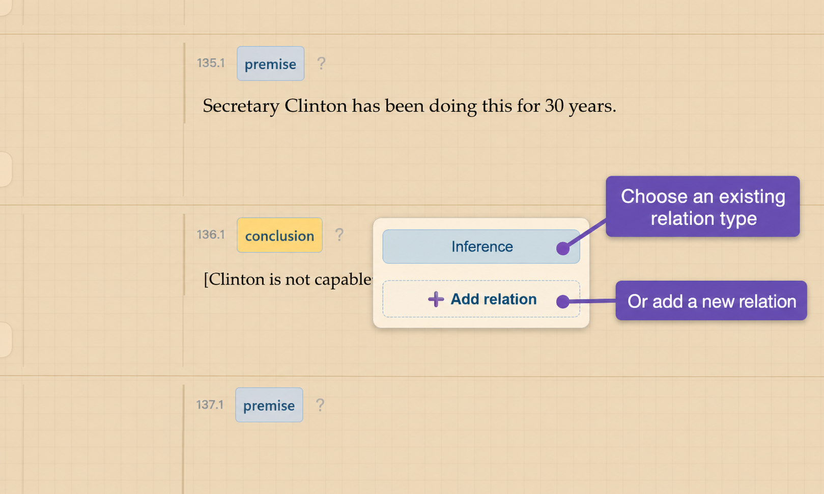 Relation picker with an existing relation type and an option to add a new one