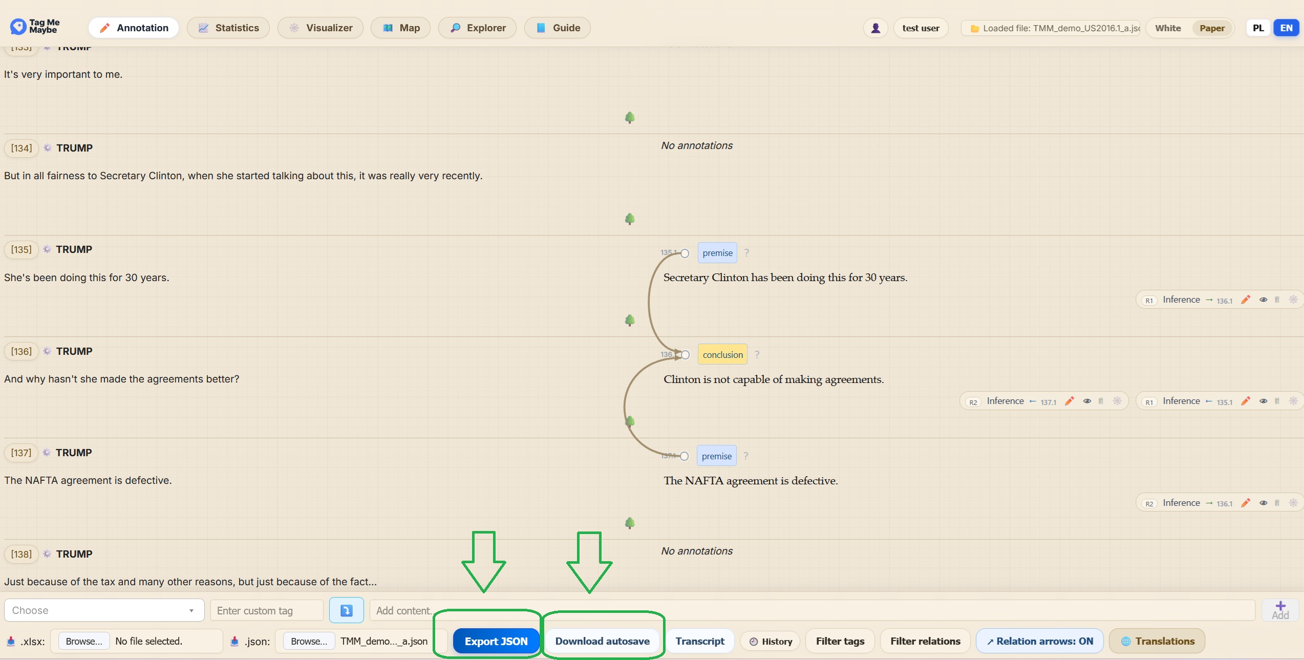 Exporting annotations example
